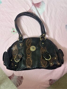 Versace Brown and Black Snake pattern Shoulder Bag with Gold Hardware